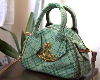 Bolso de mano planeta orbe Saturno vintage verde y marrón, bolso de mano