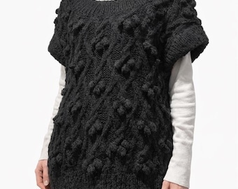 Black Cashmere Mohair Sweater, Textured Knit Top, Designer Bubble Knit Pullover, Minimalist Luxury Knitwear, Soft Statement Sweater, gift