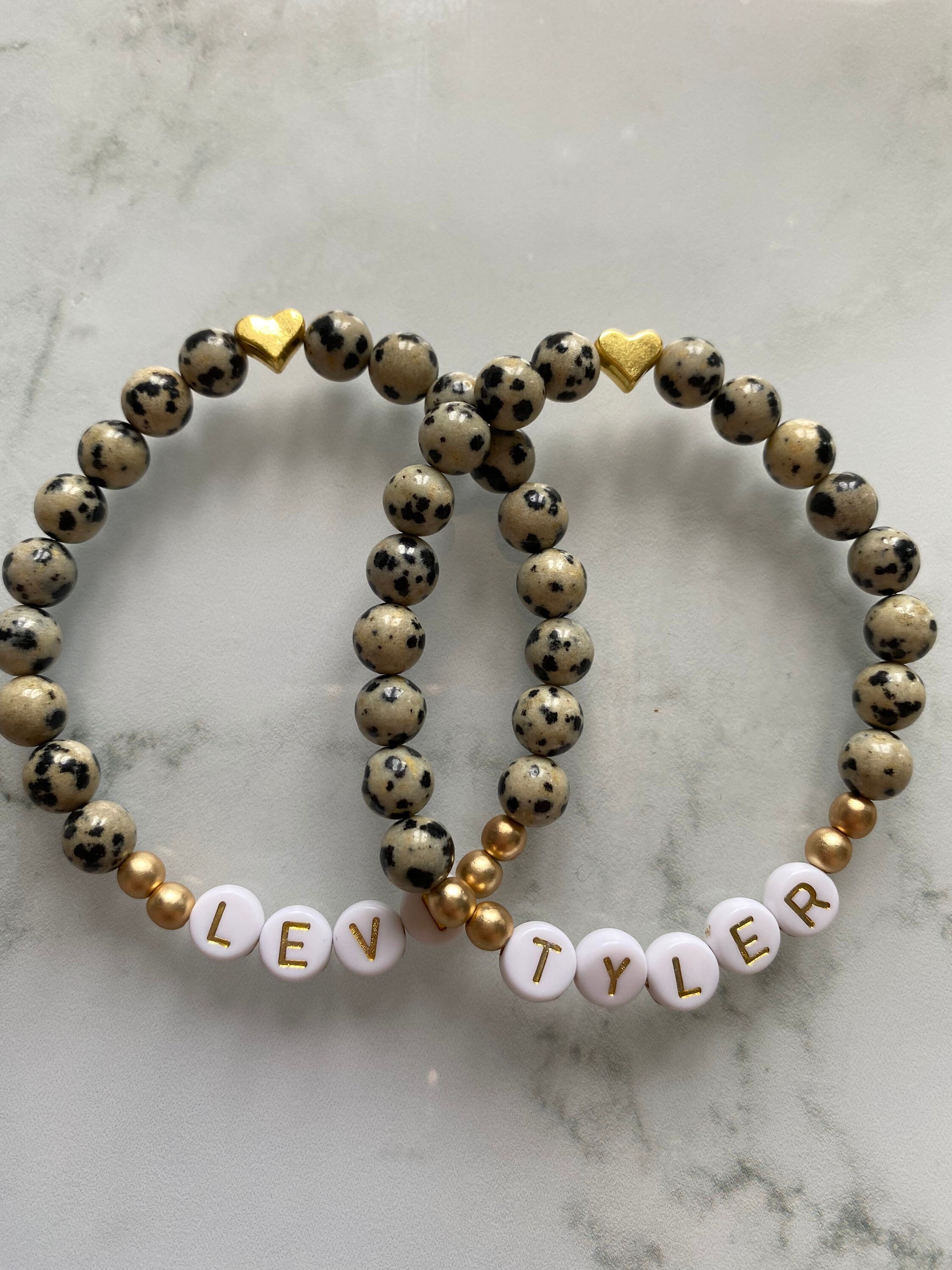 Set of two Leopard print Jasper bead bracelets. Can be Etsy