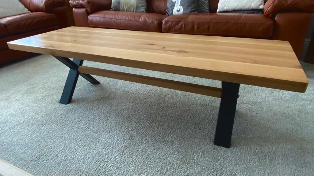 Oak With Steel Cross Leg Coffee Table. Etsy