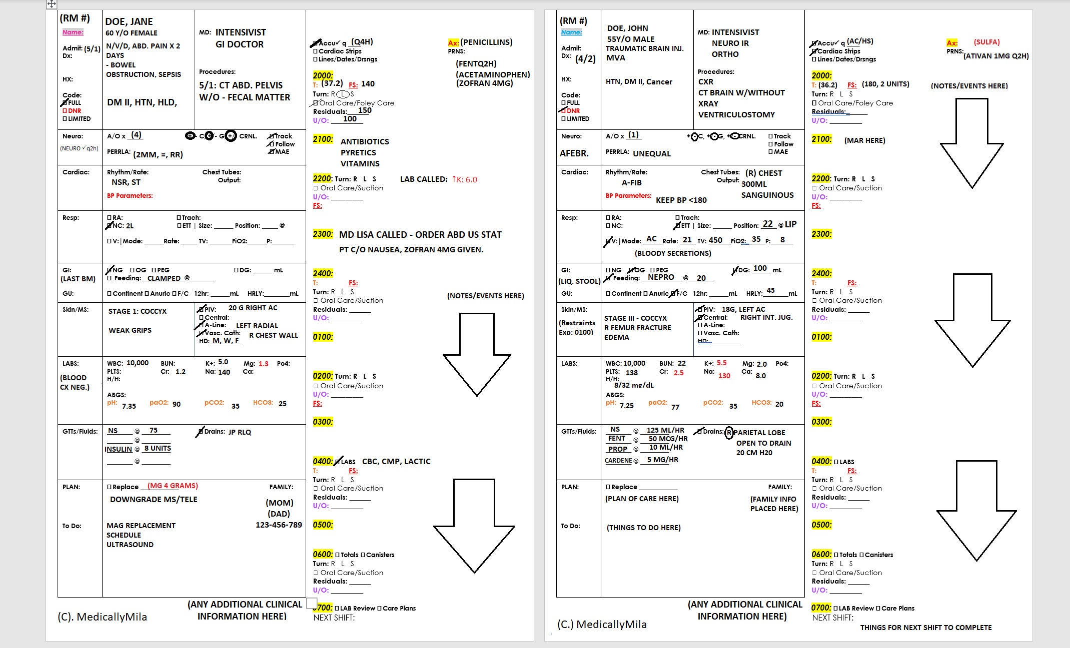 the-streamlined-icu-nurse-report-sheet-2-1-black-and-white-etsy