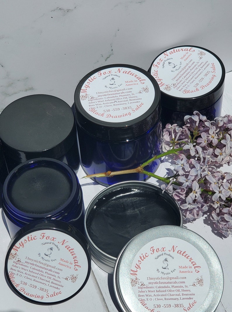 2oz. jar Black Drawing Salve to Draw Out Impurities Activated Charcoal-Raw Honey Handmade Body Care in the U.S.A Zero Waste All Natural image 4