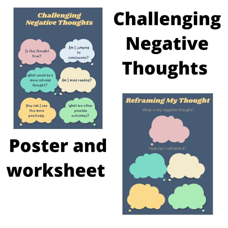 Challenging Negative Thoughts Worksheet and Poster | Etsy