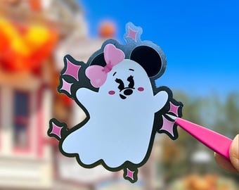 Minnie Ghost Vinyl Sticker | Spooky Cute Disney Halloween Waterproof Transparent Sticker for Laptops, Water Bottles & Planners