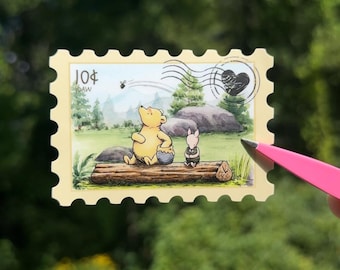 Winnie the Pooh Stamp Sticker | Piglet & Pooh Vinyl Matte Sticker | Disney Crafting for Scrapbooking, Journaling, Laptop, Water Bottle