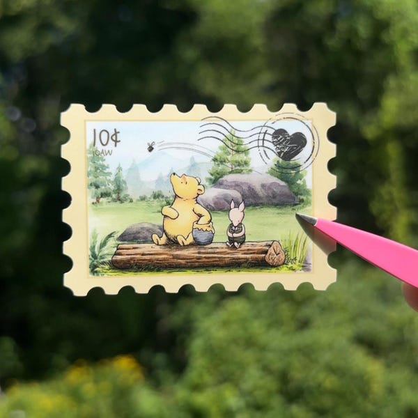 Winnie the Pooh Stamp Sticker | Piglet & Pooh Vinyl Matte Sticker | Disney Crafting for Scrapbooking, Journaling, Laptop, Water Bottle
