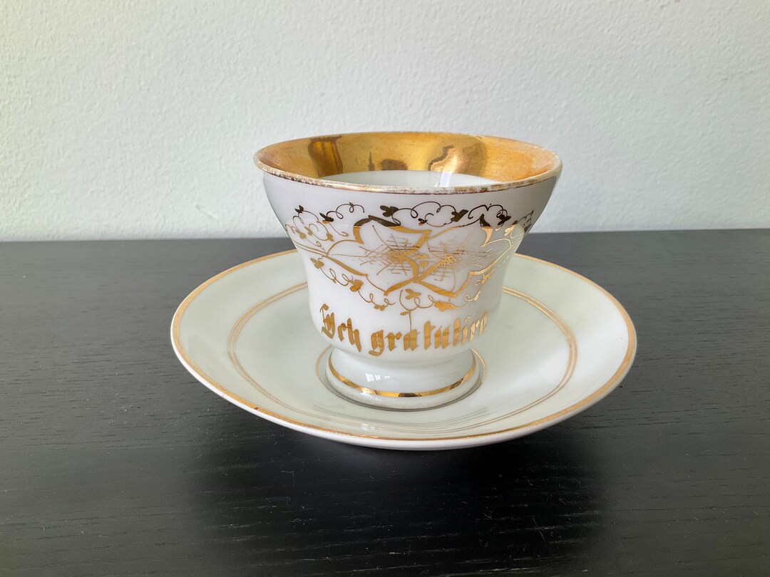KPM Antique Porcelain Teacup Cup Saucer Duo Hand Lettered Etsy