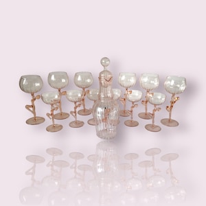 Fritz Lampl Bimini Lauscha Rosaline 13pc Ensemble d&#39;alcool Carafe Verres Art Déco