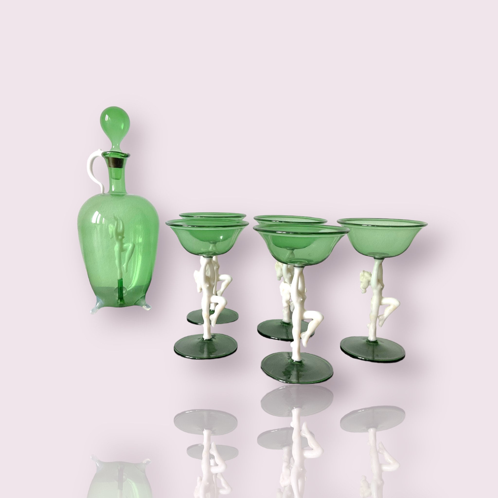 Fritz Lampl Bimini Lauscha Liquor Set Glass Decanter Glasses