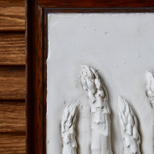 Asparagus botanical bass relief handmade botanical plaster art wooden vintage frame image 6