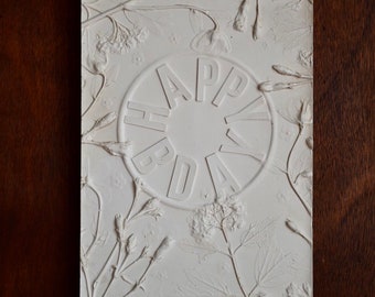 Birthday tile - botanical plaster casting