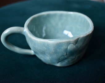 Botanical ceramics - handmade small ceramic coffee cup with botanical imprint