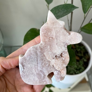 Pink/ Lavender Pink Amethyst and Quartz Point Druzy Dog Carving 3.75” “Lola”