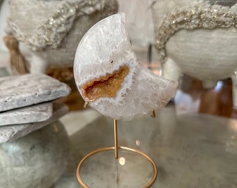 Moon Agate White with Orange Druzy Small
