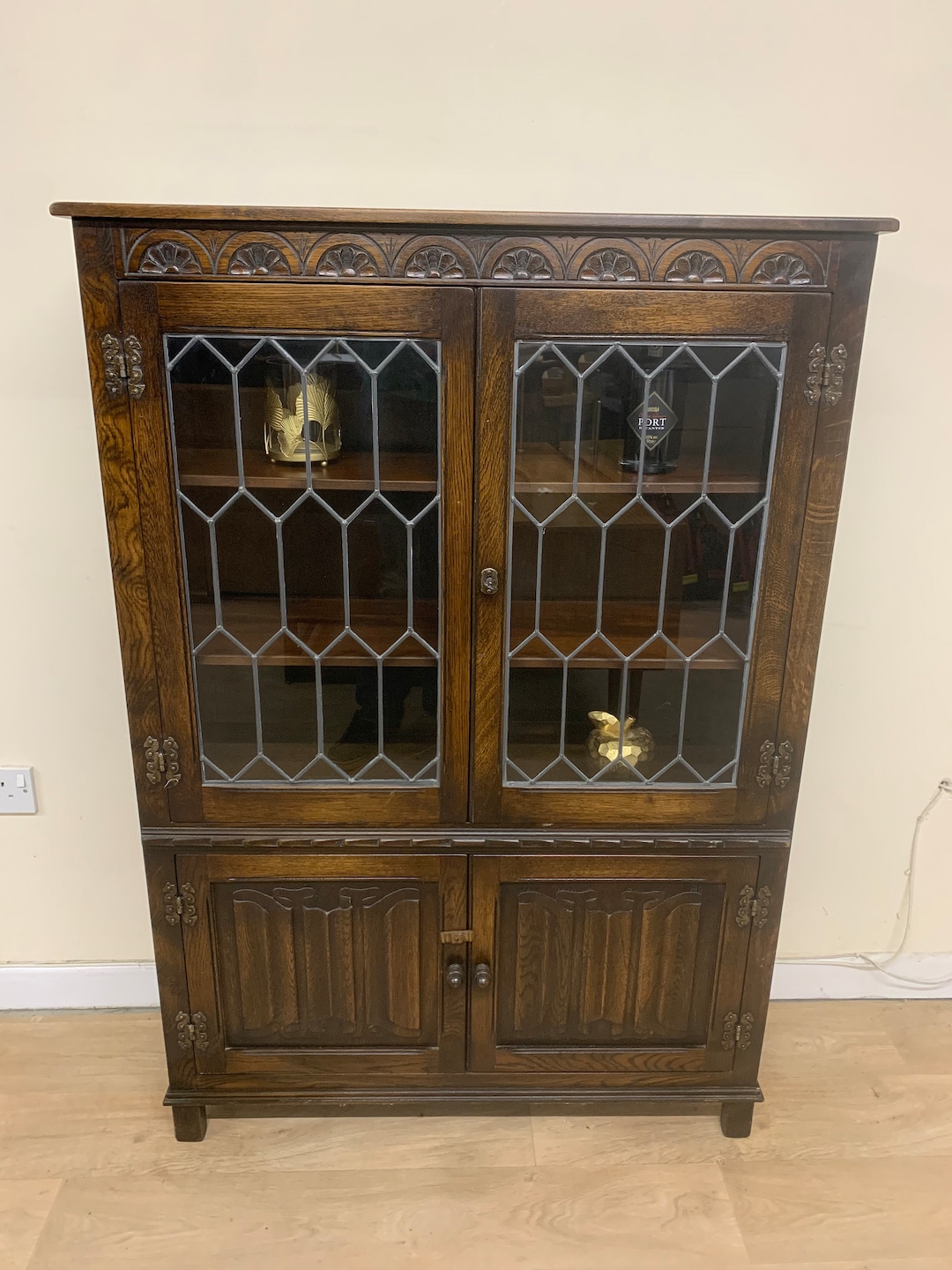 Jaycee Linenfold Carved Oak Twin Leaded Door Bookcase Vintage Etsy UK