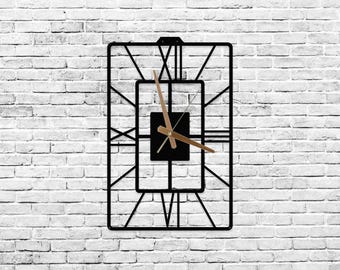 Modern Black Metal Wall Clock, Oversized Roman Numeral, Silent Art Decor