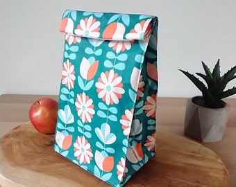 Lunchbag, washable and reusable snack bag, vintage flowers