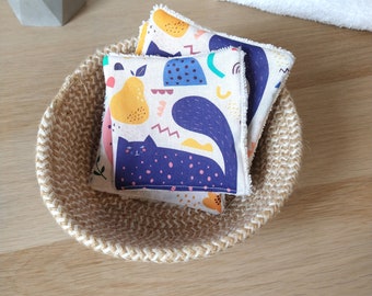 Lingettes démaquillantes lavables en lot de 7, motif chats colorés