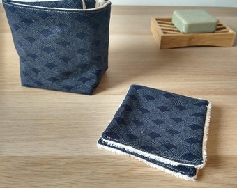 Washable make-up remover wipes with Japanese patterns - Set of 7 with basket