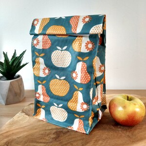 Lunch bag en coton enduit, sac repas réutilisable, sac à gouter lavable, sac à collation  pour enfants