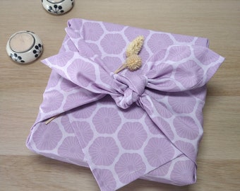 Furoshiki, eco-friendly gift wrapping in gray-purple fabric