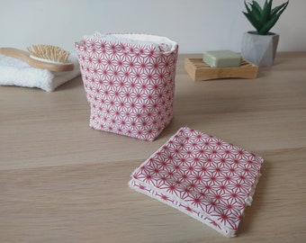 Lingettes démaquillantes lavables - Lot de 7 avec panier - Motifs japonais