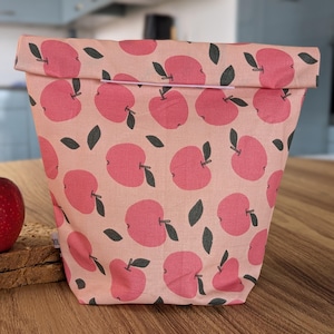 Lunch bag réutilisable, sac repas écologique, sac à goûter lavable pour filles, en coton enduit, motifs fruits roses