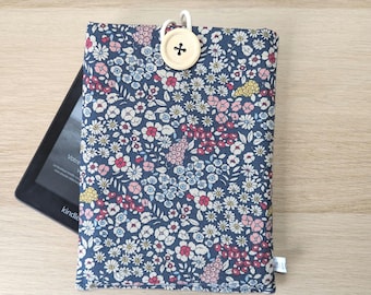 Estuche para libros o lectores electrónicos de tela con estampado floral azul