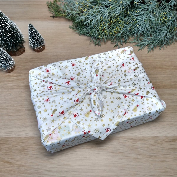 Furoshiki, emballage cadeau réutilisable en tissu, motifs Noel