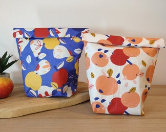 Reusable lunchbag, meal bag, washable coated cotton snack bag