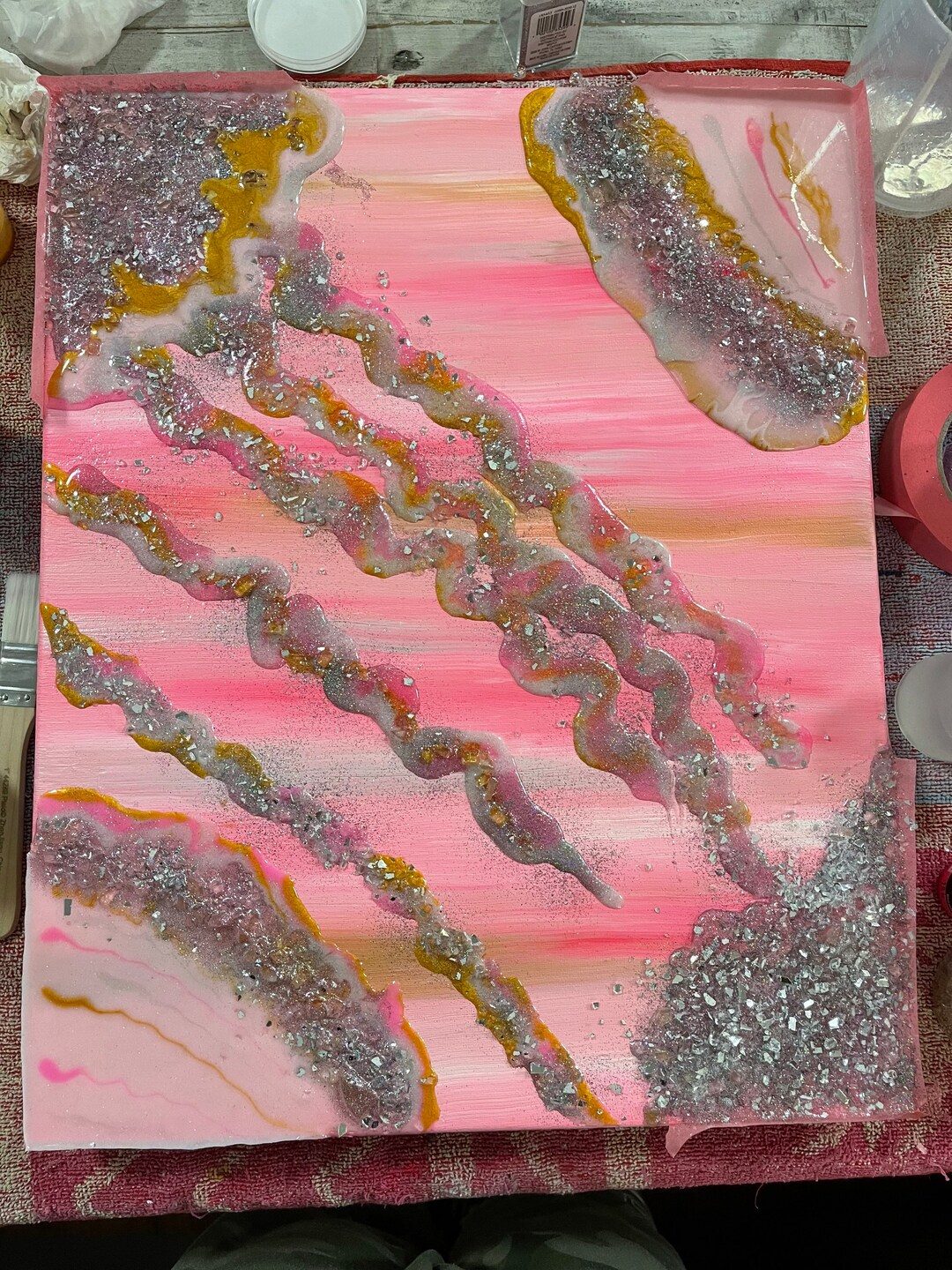 Pink Glitter Canvas Painting Etsy