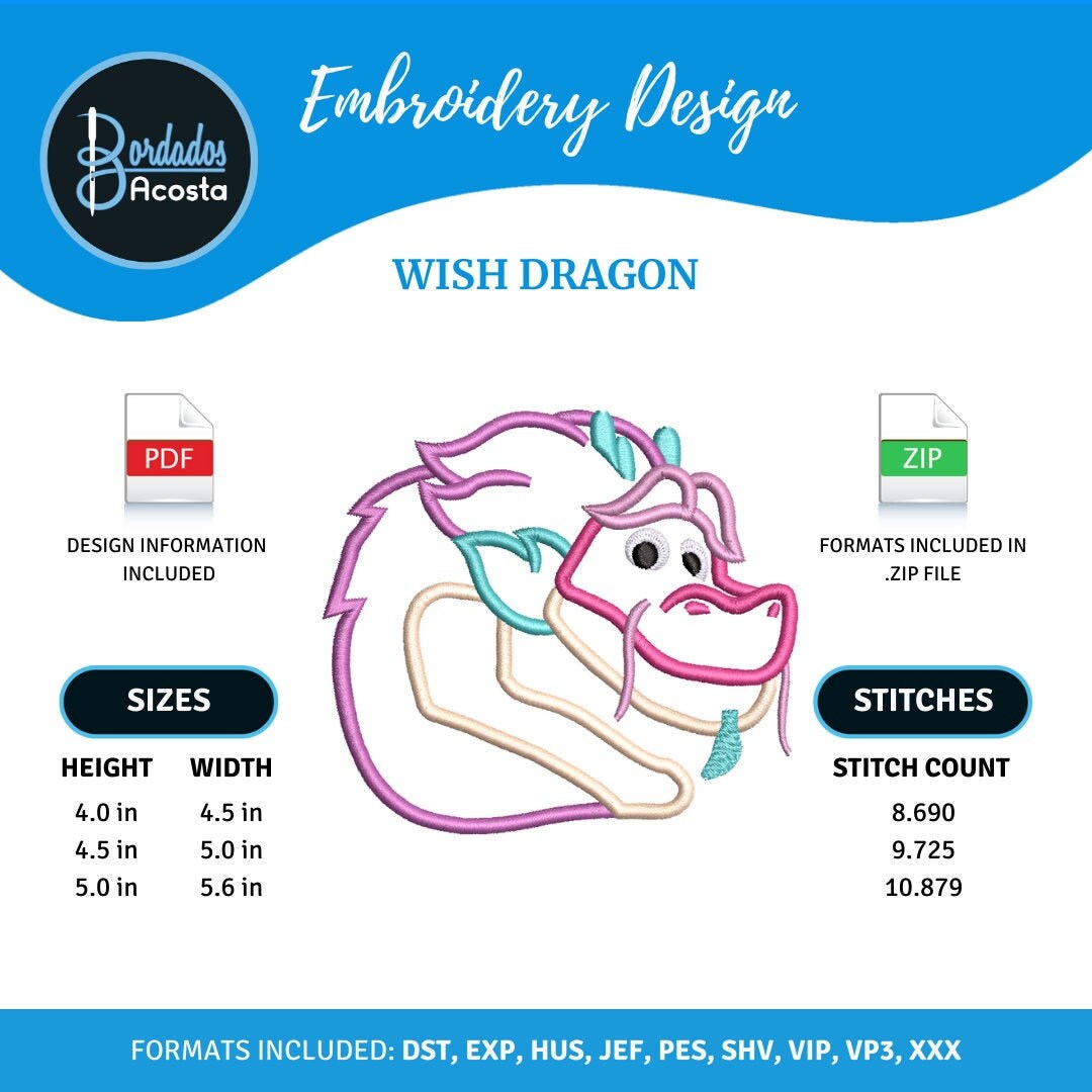 Wish Dragon Applique Design Embroidery File Etsy