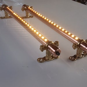 2x 30cm Copper Lights, 12V / Mains with Switch. Supplied with Brass Mounts. Campervan, Boat Lighting. Kitchen Lights, Reading Lights.