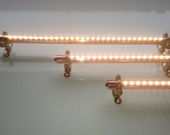 Mains Custom Length Copper Light Fixture 20-120cm. Touch Dimmer or Builtin Switch with Brass mounts. Kitchen Light, Shelf Light, Wall Lights