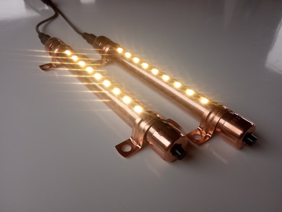 2x 15cm Lámpara de cobre. LED blanco cálido, interruptor incorporado,  enchufe de EE. UU., enchufe del