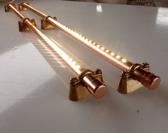 2x 65 cm / 2,1 Fuß Netzanschluss, Touch-Dimmer oder Druckschalter, Kupfer-Beleuchtungskörper mit Messinghalterungen. Ideal als Küchenbeleuchtung, Regalbeleuchtung.