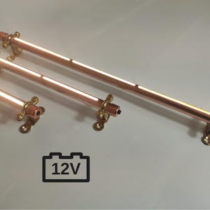 12V Continuous Beam LED Light. Copper Light with Brass Mounts. Custom Length 12-80cm / 4-32in. For Campervans, Boats.