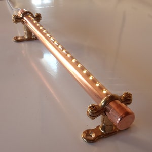 12V Warm White Long Copper Light Fixture, Touch Control Dimmer and Brass Mounting Rings. Reading Light, Kitchen Light, Campervans and Boats.