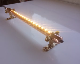 25cm / 10" Long Copper Light, Warm White LEDs. Builtin Switch US/UK/EU Plug, Brass Mounting Rings, Wall light, Cupboard light, Reading light