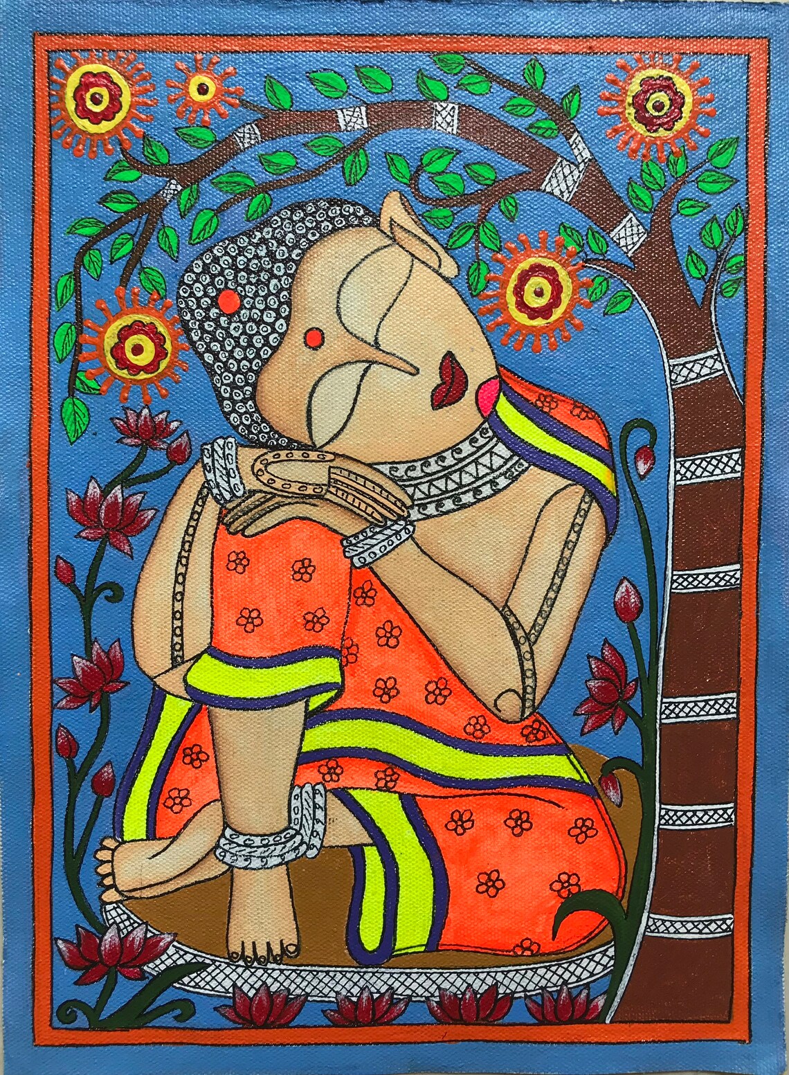 Madhubani Painting of sleeping Buddha, Acrylic Painting on Canvas, Folk and Wall Hanging Etsy
