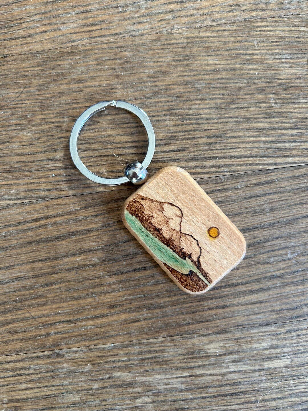 Wood Keychain, Mountain River Design - Etsy