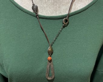 Collana vintage in pelle marrone corallo con ciondolo a forma di goccia in argento sterling 925 SILPADA