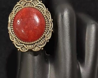 Barse Copper Antiqued Gold And Red Howlite Ring 8