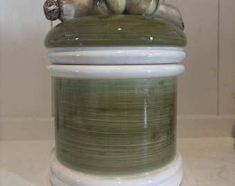 Bote grande vintage Seymour Mann Arnart 5th Ave color verde hongo con tapa 11” G1