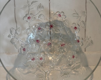 Walther Glass Makasa Large Crystal Glass Bowl Pink Cherry Blossom Germany