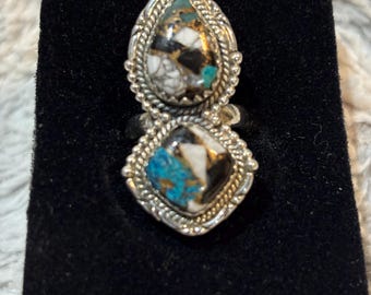 Rare Native American 925 sterling silver turquoise spiny oyster ring 7