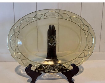 VTG Federal Glass Rosemary Dutch Rose Yellow Depression Glass 12" Oval Platter