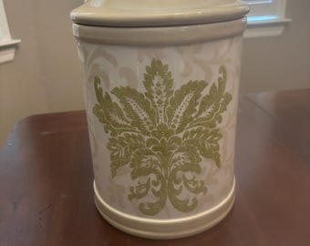Noble Excellence Garden Scroll Sage Paisley ceramic canister large 10.25”