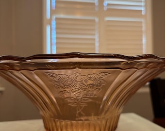 Cuenco grande para servir vintage Mayfair Pink Depression Glass Open Rose