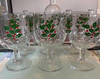 Set di 6 calici vintage Bartlett Collins Holly & Berries con impronta digitale, anni '70.